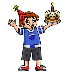 Birthday Boy Holding Cake Cartoon Colored Clipart