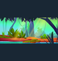 Cartoon Jungle Landscape With River