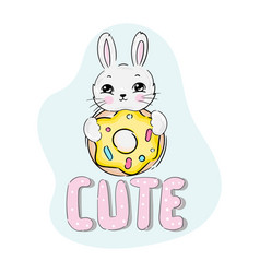 Cute Cartoon Rabbit Girl Sitting With Yellow Donut