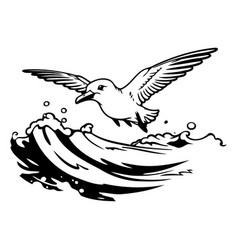 Flying Seagull On The Waves In Cartoon Style