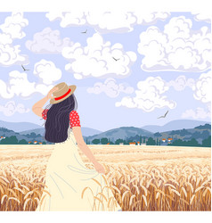 Young Woman Enjoys Wheat Field Scenery