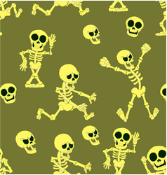 Halloween Pattern With Funny Skeleton Skulls