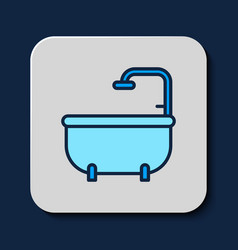 Filled Outline Bathtub Icon Isolated On Blue