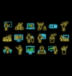 Lecture Classroom Icons Set Neon