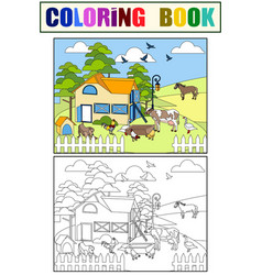 Set Coloring Book And Color Picture Farm Animals