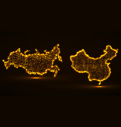 Union Russia And China Maps With Glowing