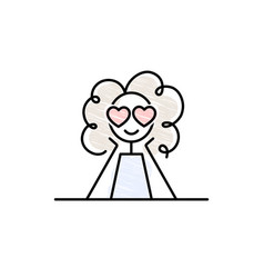 Sketch Curly Girl In Love Heart Shape Eyes Doodle