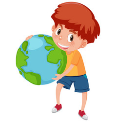 A Boy Holding Earth Globe In Cartoon Style