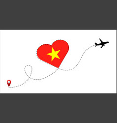 Airplane Flight Route With Vietnam Flag Inside