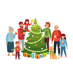 Cartoon Christmas Family Portrait Xmas Tree