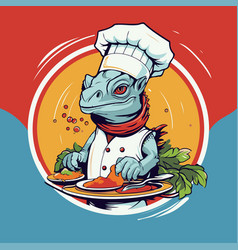 Chef With A Plate Of Food On Red Background