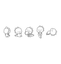 Set Of Cartoon Isolated Dino Coloring Page Cute