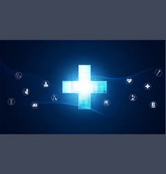 Abstract Health Plus Symbol With Icons Background