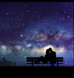 Lovers On Bench In Park Couple At Starry Night