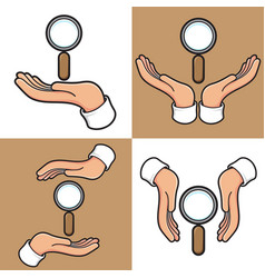 Hands With Magnifying Glass Set Searching Symbol