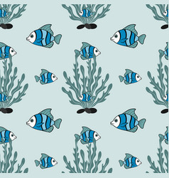 Sea Bottom Pattern With Blue Fish And Algae