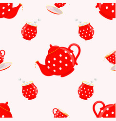 Seamless Tea Party Pattern Red Service