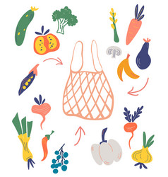 Mesh Or Net Bag With Vegetables And Fruits