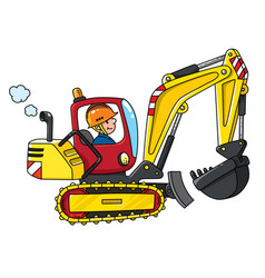 Funny Excavator With A Driver Cartoon