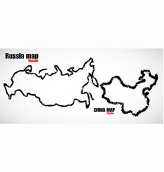 Union Russia And China Maps With Brush Outline