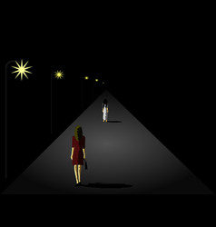 Woman Walking On A Dark Street With Ghost