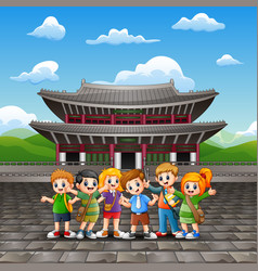 Cartoon Of Happy Kids Study Tour In Changdeokgung