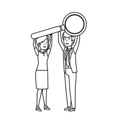 Young Business Couple With Magnifying Glass