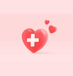 3d Red Heart With Plus Sign Icon In Pink