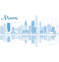 Outline Miami Skyline With Blue Buildings