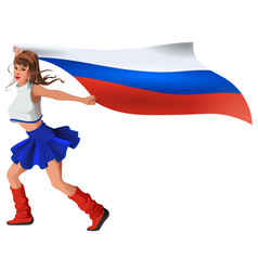 Russian Woman Fan Holding Flag Beautiful Girl