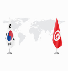 South Korea And Tunisia Flags For Official Meeting