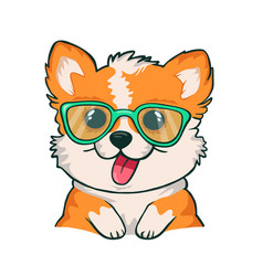 Cartoon Cute Puppy Corgi With Sun Glasses