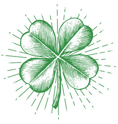 Clover With Four Leaf - Vintage Engraved