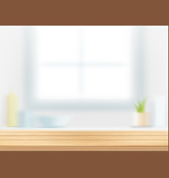 Wooden Kitchen Table Against A Blurred Window