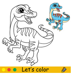 Cartoon Standing Velociraptor Coloring Book Page