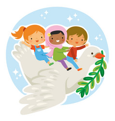 Children Riding The Dove Of Peace