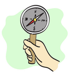 Closeup Hand Holding Compass Hand Drawn