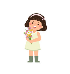 Cartoon Little Girl Holding A Bouquet Of Flowers