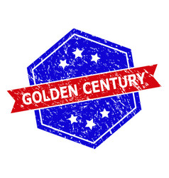 Hexagon Bicolor Golden Century Seal With Grunge