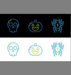 Set Line Spider Skull And Pumpkin Icon