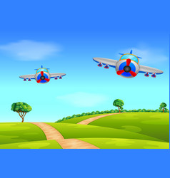 Two Air Plane Flying Over Field