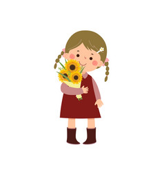 Cartoon Little Girl Holding A Bouquet