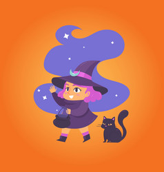 Cute Halloween Witch With Black Cat Design