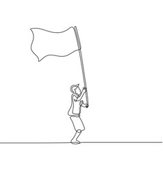 Person With Flag Continuous Line Drawing