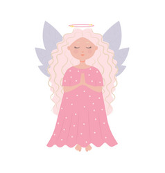 Angel Girl With Lush Curly Hair In A Flat Cartoon