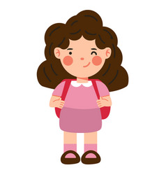 Cute Little Girl With School Bag Cartoon