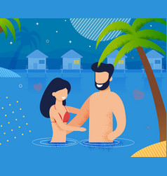 Couple In Love Swimming In Ocean At Night Cartoon