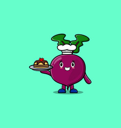 Cute Cartoon Chef Beetroot Serving Cake On Tray