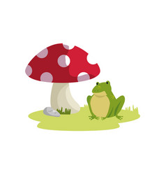 Fungus Plant With Frog Fairytale Isolated Icon