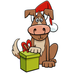 Funny Cartoon Dog With Gift On Christmas Time